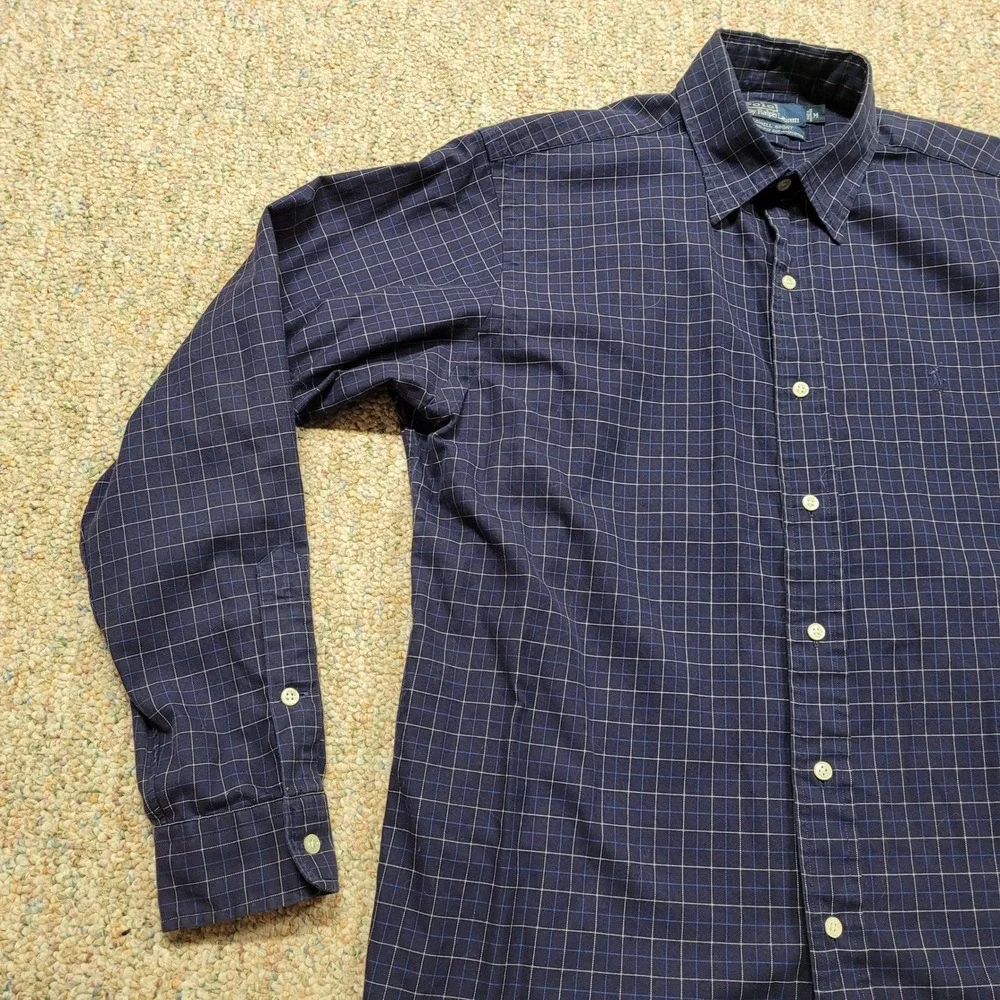 Polo Ralph Lauren Lowell Sport Shirt Mens‎ Medium Blue Grid Check Cotton Pony